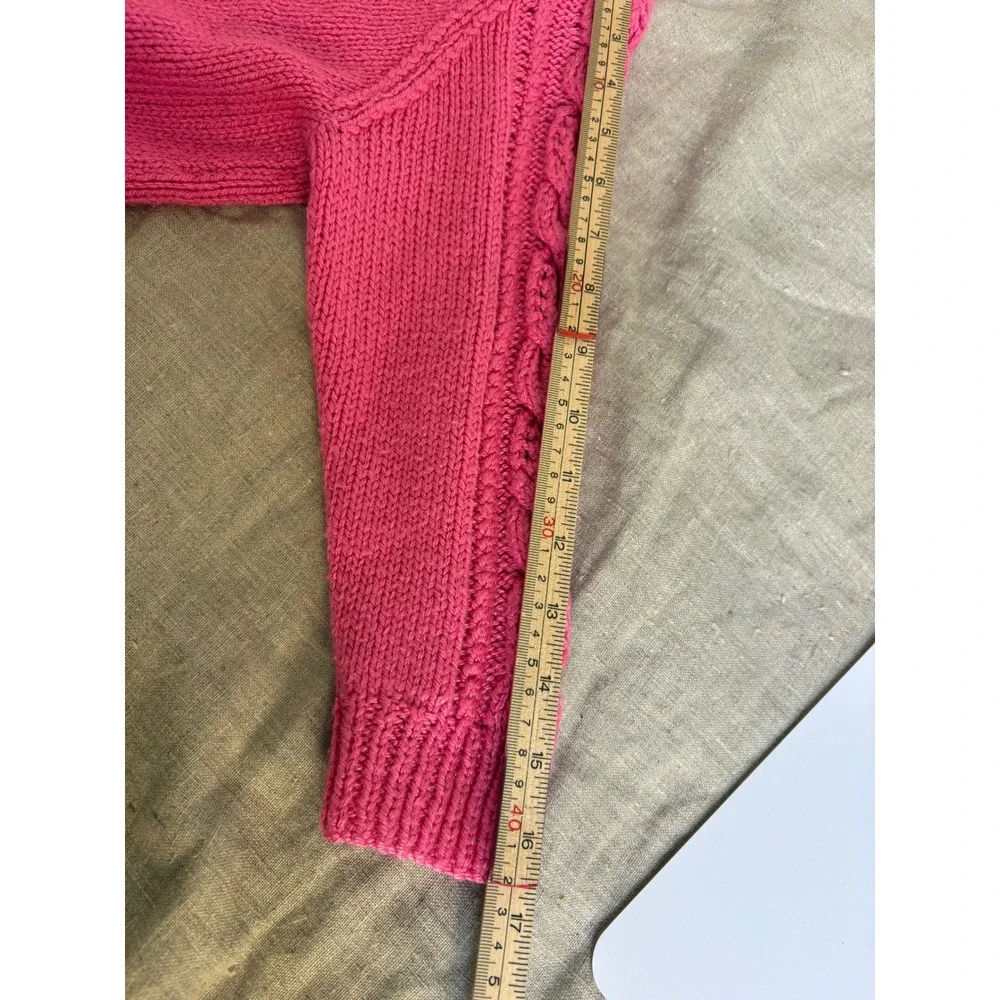 Handmade Pink Cable Knit Cardigan Girls Kids‎ Chunky Button Front Sweater 15x16